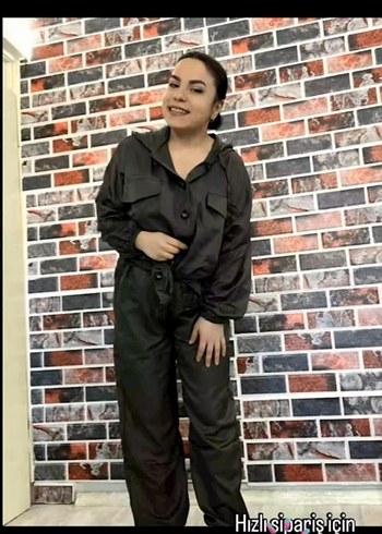 Kadın Siyah Deri Kamuflaj Tulum - Görsel 3