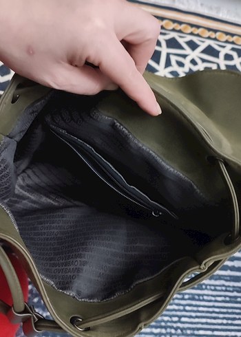 Tokalı Haki Deri Kadın Sırt Çantası - Görsel 5