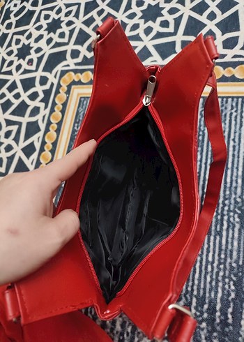 Kırmızı Deri Fermuarlı Kadın Çanta - Görsel 4