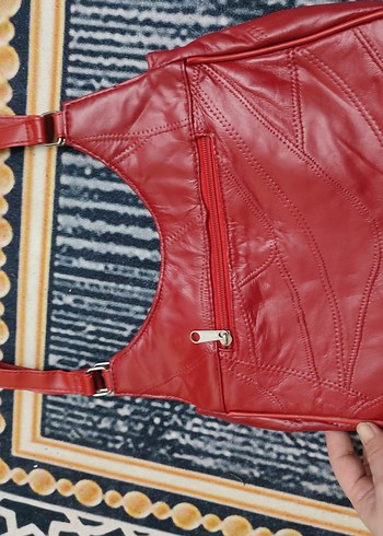 Kırmızı Deri Fermuarlı Kadın Çanta - Görsel 8