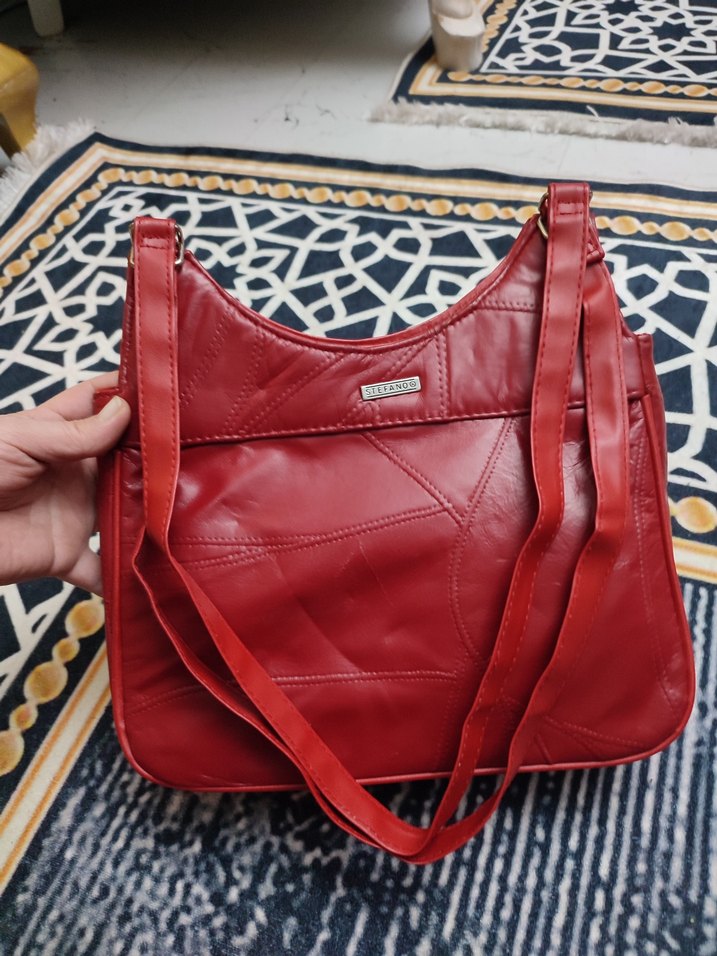 Kırmızı Deri Fermuarlı Kadın Çanta - Görsel 2