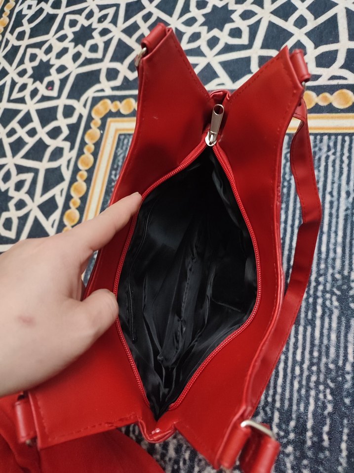 Kırmızı Deri Fermuarlı Kadın Çanta - Görsel 4