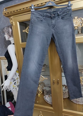 Gri Kadın Denim Pantolon, Kemerli, Günlük - Görsel 2