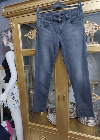 Gri Kadın Denim Pantolon, Kemerli, Günlük - Görsel 3