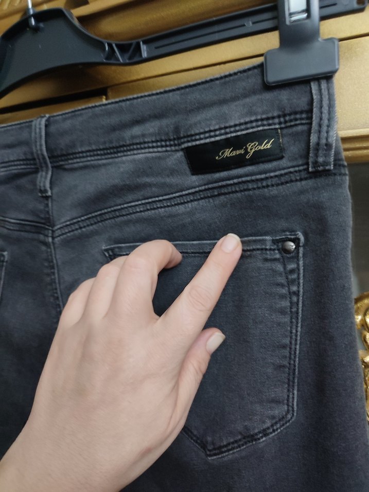 Gri Kadın Denim Pantolon, Kemerli, Günlük - Görsel 4