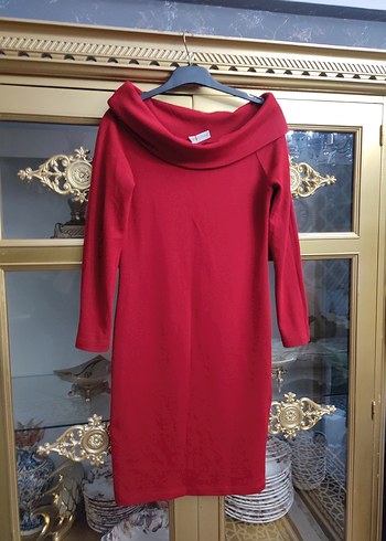 Bordo Uzun Kollu Drapeli Triko Elbise - Görsel 6