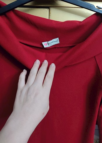 Bordo Uzun Kollu Drapeli Triko Elbise - Görsel 3