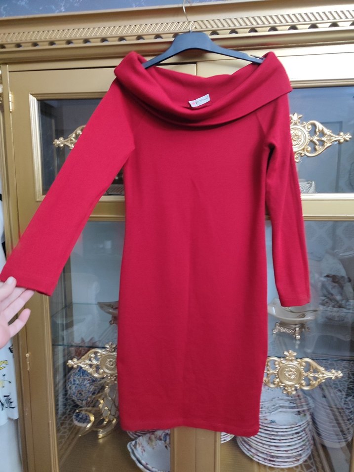 Bordo Uzun Kollu Drapeli Triko Elbise - Görsel 4