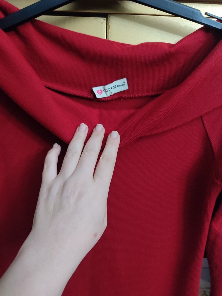 Bordo Uzun Kollu Drapeli Triko Elbise - Görsel 3