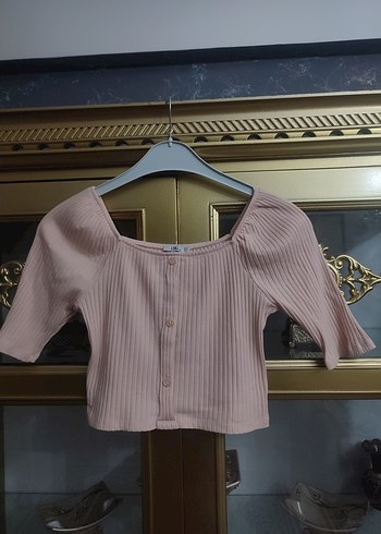 LTB Düğmeli Bej Kısa Kollu Mini Bluz