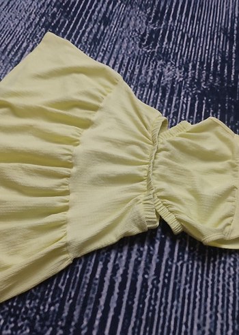 LC Waikiki Pastel Sarı Mini Straplez Triko Elbise