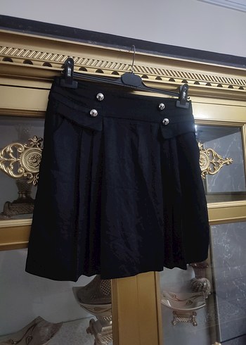 Düğmeli Siyah Gotik Mini Etek