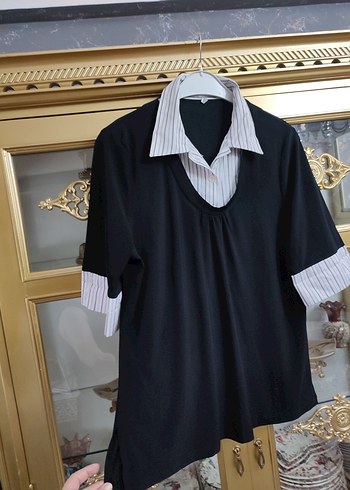 50 Beden siyah Renk Pile Detaylı Siyah Bluz