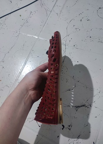 36 Beden bordo Renk Bordo Desenli Tokalı Kadın Babet