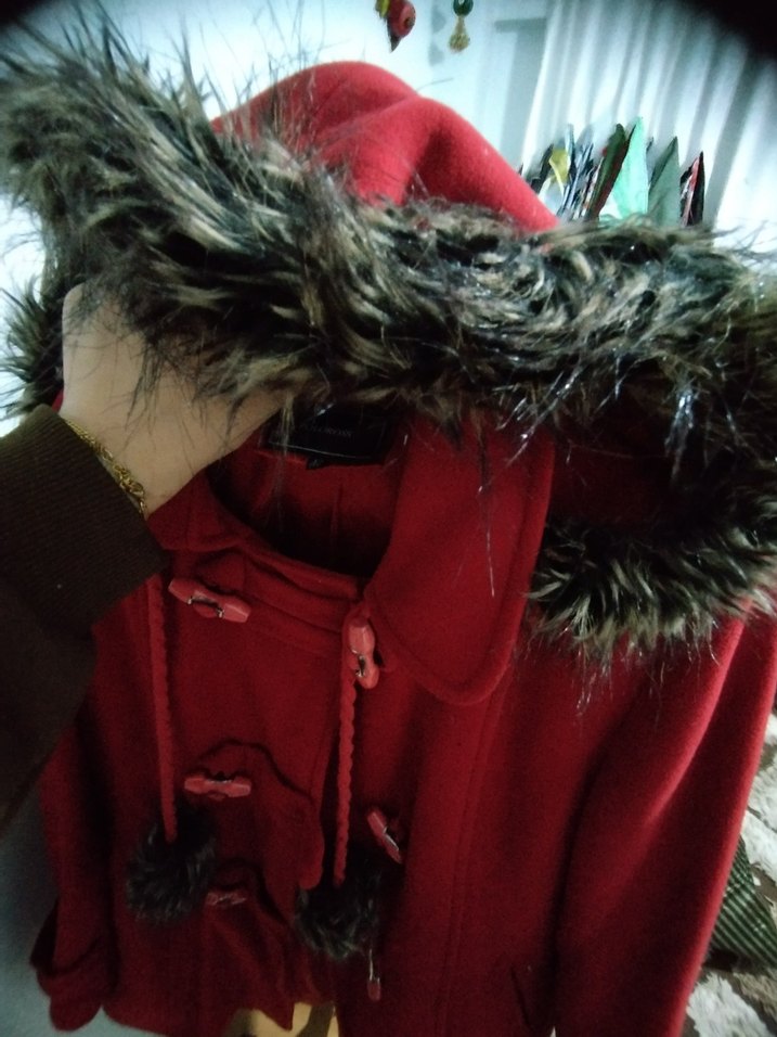 Kırmızı Kapüşonlu Kadın Kaban - Görsel 5