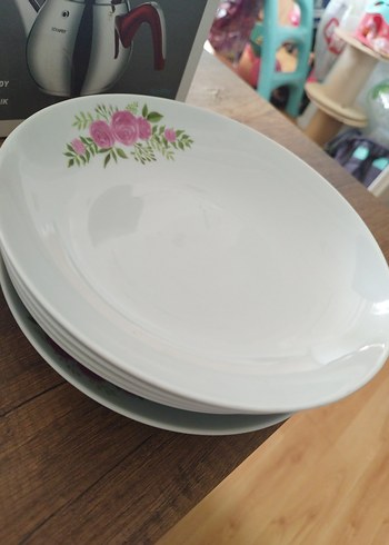 Beyaz çiçek desenli porselen tabak seti 5 adettir - Görsel 3