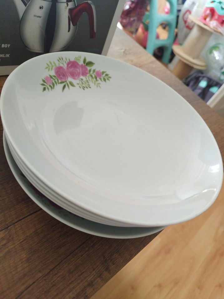 Beyaz çiçek desenli porselen tabak seti 5 adettir - Görsel 3
