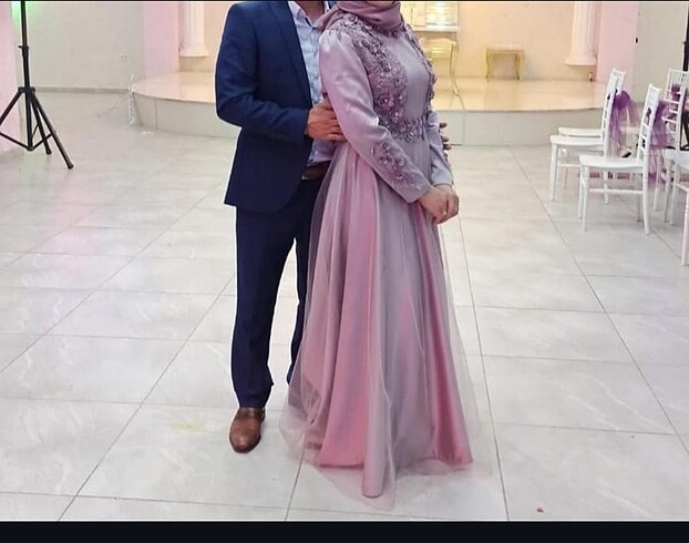 l Beden pembe Renk Uzun abiye