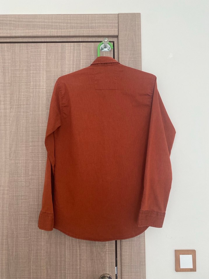 Düğmeli Kahverengi Erkek Keten Gömlek - Görsel 3