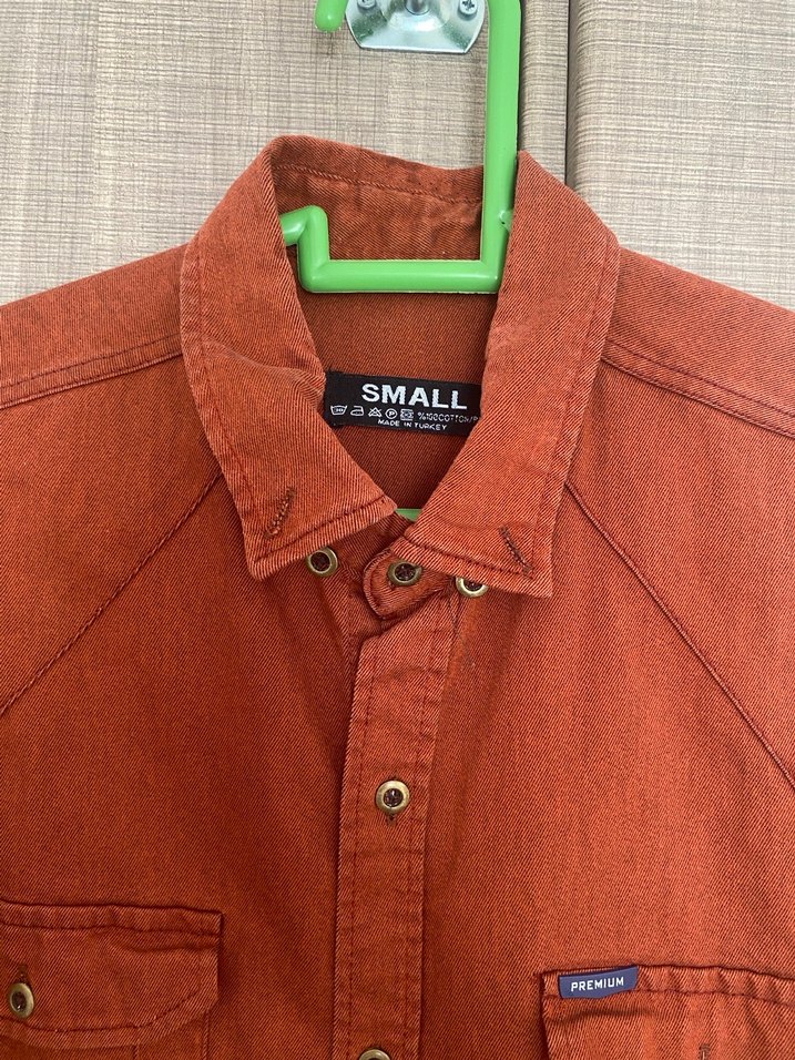 Düğmeli Kahverengi Erkek Keten Gömlek - Görsel 2
