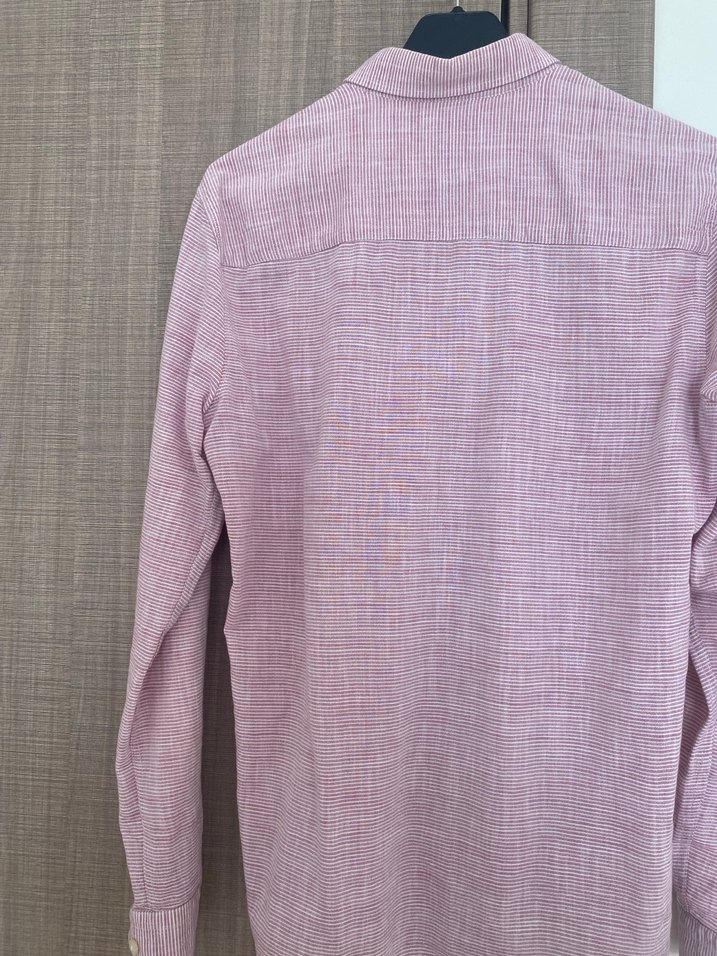 Erkek Pembe Keten Uzun Kollu Gömlek - Görsel 3