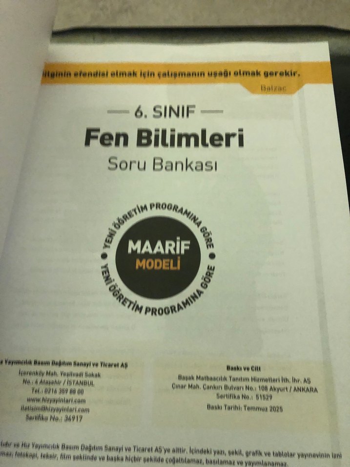 6. Sınıf Fen Bilimleri Soru Bankası - Görsel 3