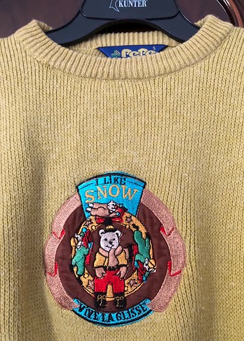 Kız Çocuk Nakışlı Bej Örgü Kazak - Görsel 3