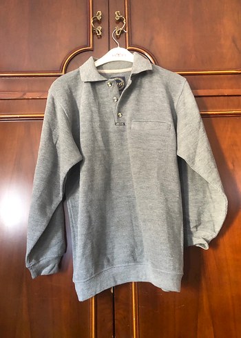 Gri Uzun Kollu Düğmeli Erkek Sweatshirt - Görsel 9