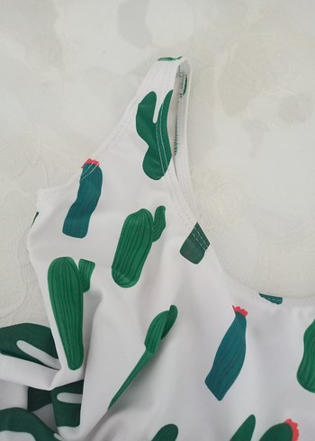 Kız Çocuk Beyaz Kaktüs Desenli Mayo - Görsel 5