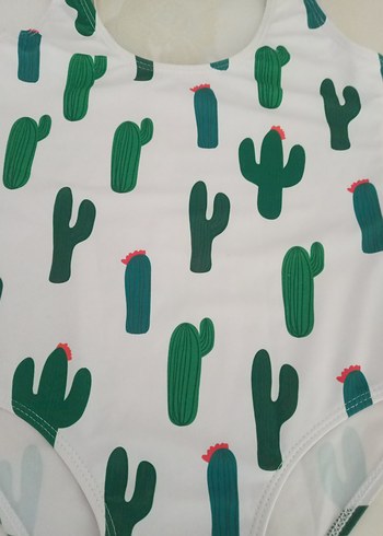 Kız Çocuk Beyaz Kaktüs Desenli Mayo - Görsel 2