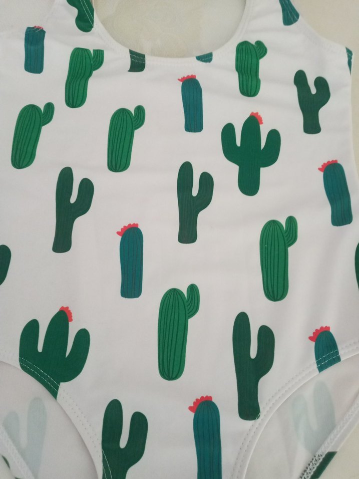 Kız Çocuk Beyaz Kaktüs Desenli Mayo - Görsel 2