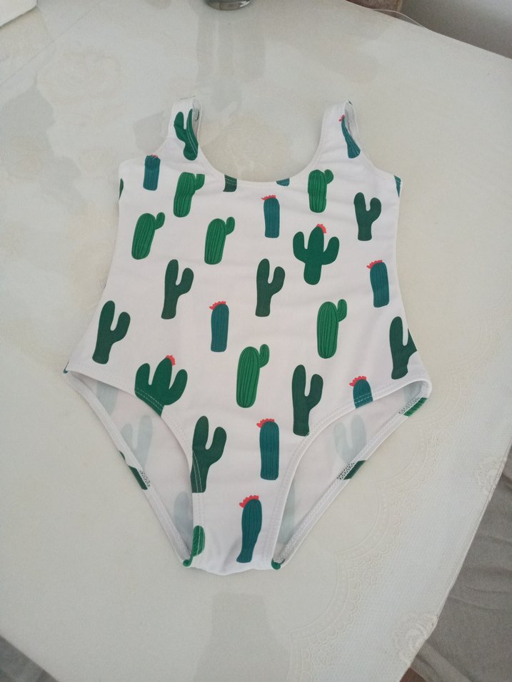 Kız Çocuk Beyaz Kaktüs Desenli Mayo - Görsel 3