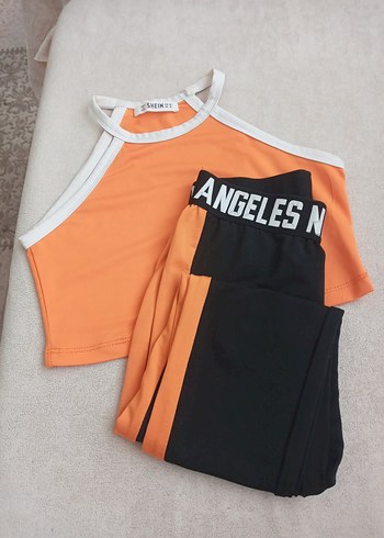 Baskılı Turuncu Siyah Spor Tayt - Görsel 2