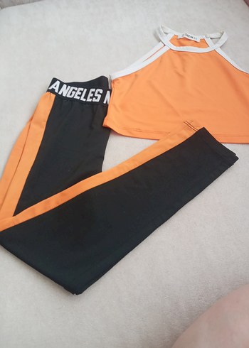 Baskılı Turuncu Siyah Spor Tayt - Görsel 6