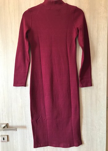 Bordo V Yaka Uzun Kollu Triko Elbise - Görsel 4