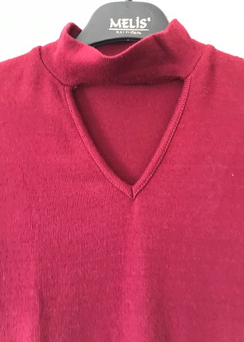 Bordo V Yaka Uzun Kollu Triko Elbise - Görsel 3