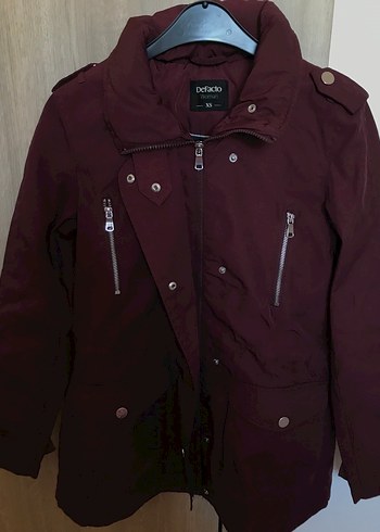 Bordo Kadın Düğmeli Fermuarlı Ceket - Görsel 2