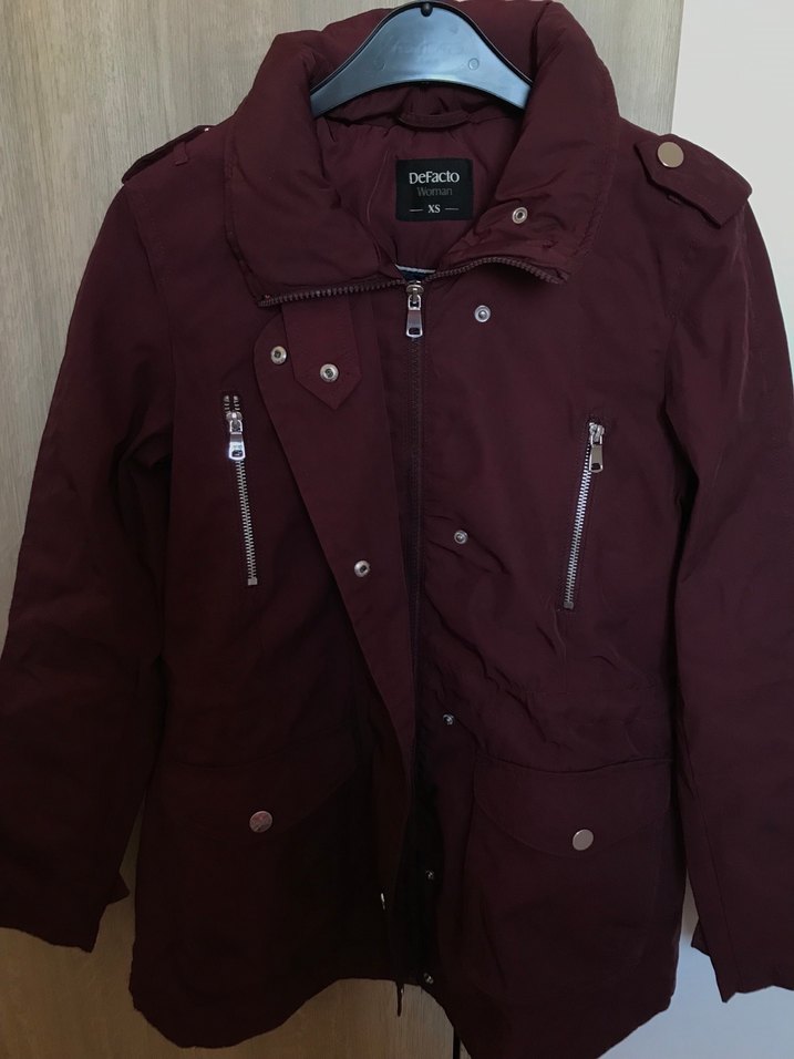 Bordo Kadın Düğmeli Fermuarlı Ceket - Görsel 2