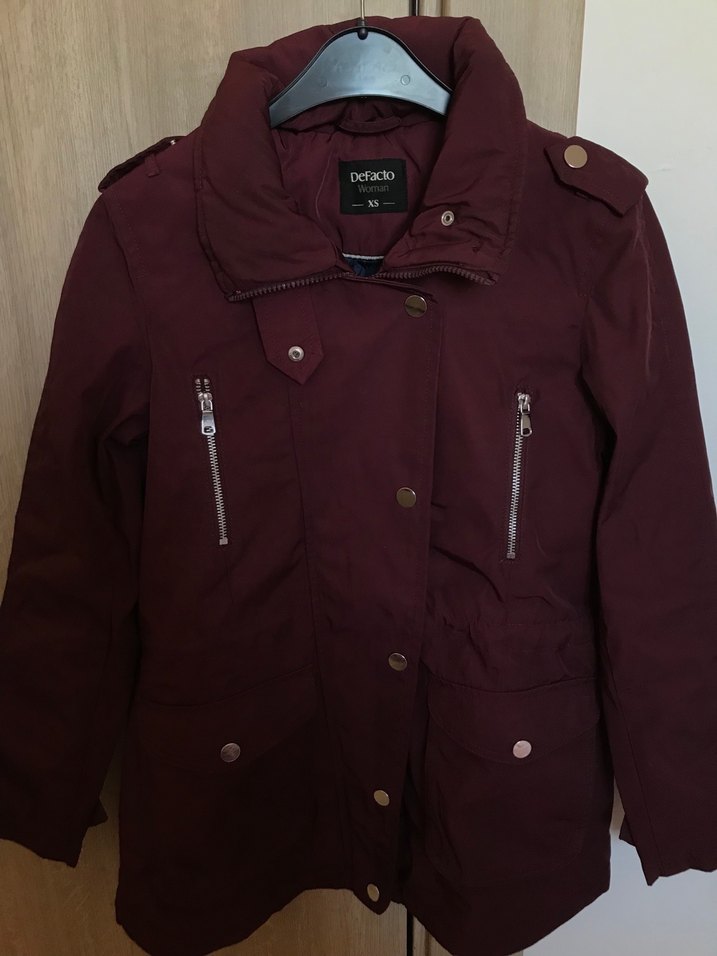 Bordo Kadın Düğmeli Fermuarlı Ceket - Görsel 3