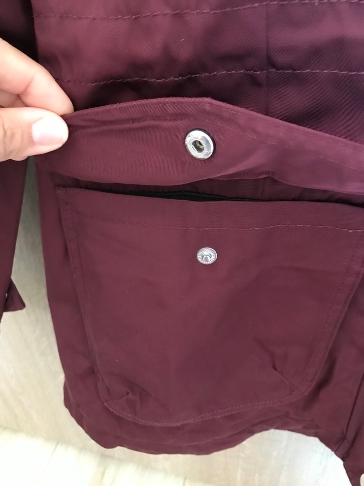 Bordo Kadın Düğmeli Fermuarlı Ceket - Görsel 4