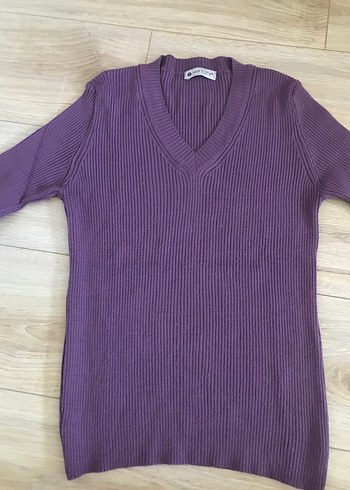 Mor V Yaka Triko Kadın Kazak - Görsel 4