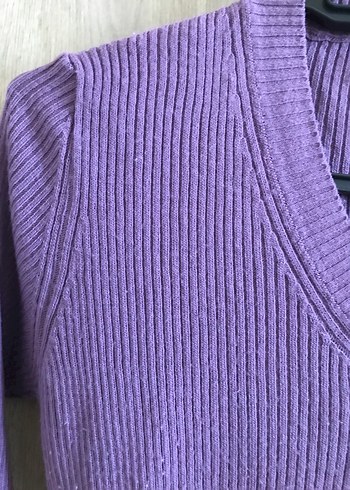 Mor V Yaka Triko Kadın Kazak - Görsel 3