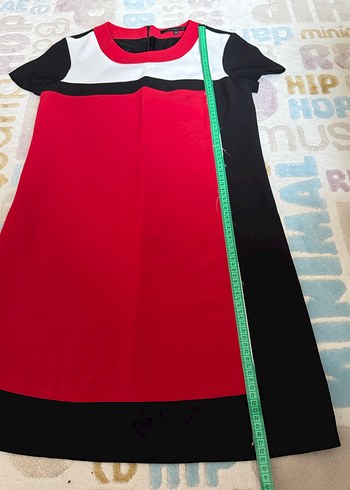 Kırmızı Siyah Midi Casual Elbise - Görsel 3