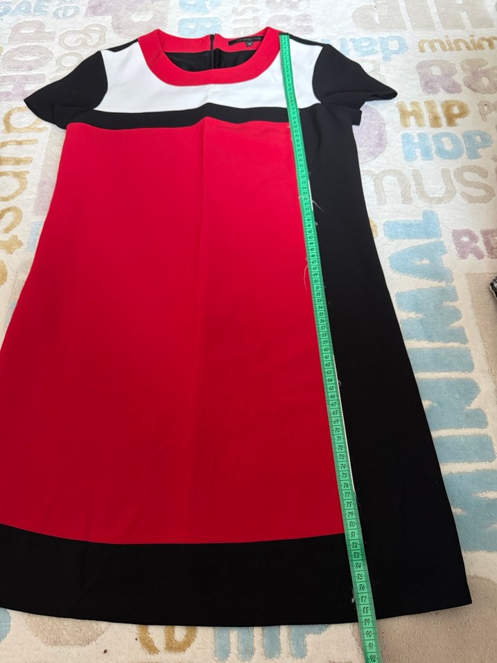 Kırmızı Siyah Midi Casual Elbise - Görsel 3