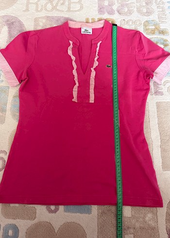 Pembe V Yaka Fırfırlı Kadın Tişört - Görsel 2