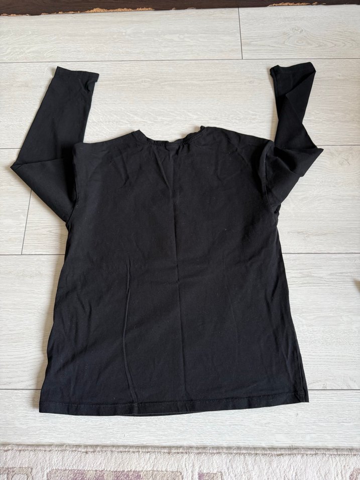 Uzun Kollu Ayıcık Baskılı Siyah Sweatshirt - Görsel 5