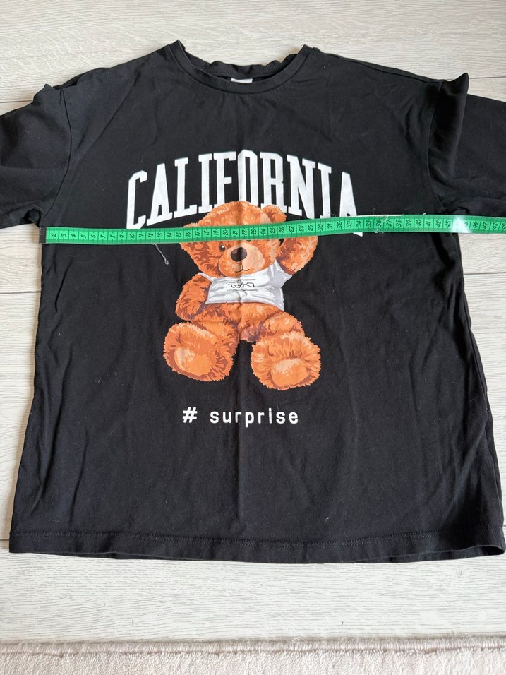 Uzun Kollu Ayıcık Baskılı Siyah Sweatshirt - Görsel 4