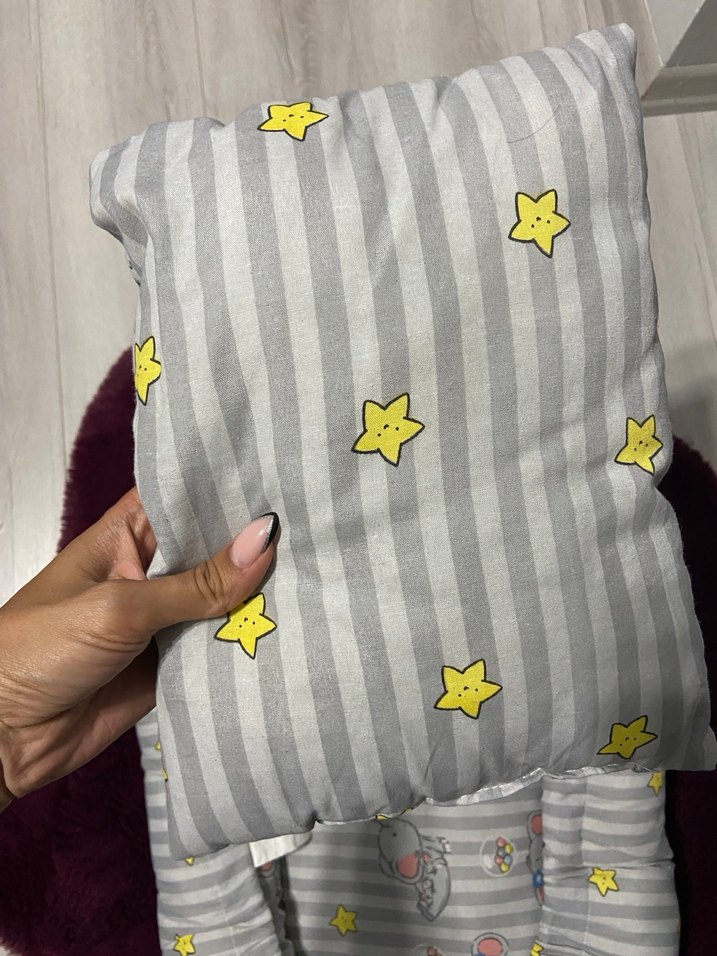 Gri Desenli Bebek Uyku Yatağı ve Yastığı - Görsel 3