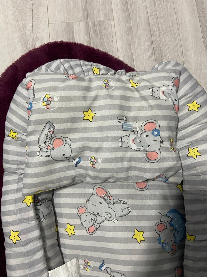 Gri Desenli Bebek Uyku Yatağı ve Yastığı - Görsel 2