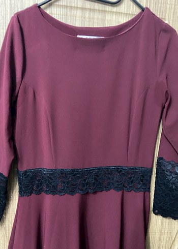 Bordo Uzun Kollu Kadın Elbise - Görsel 3